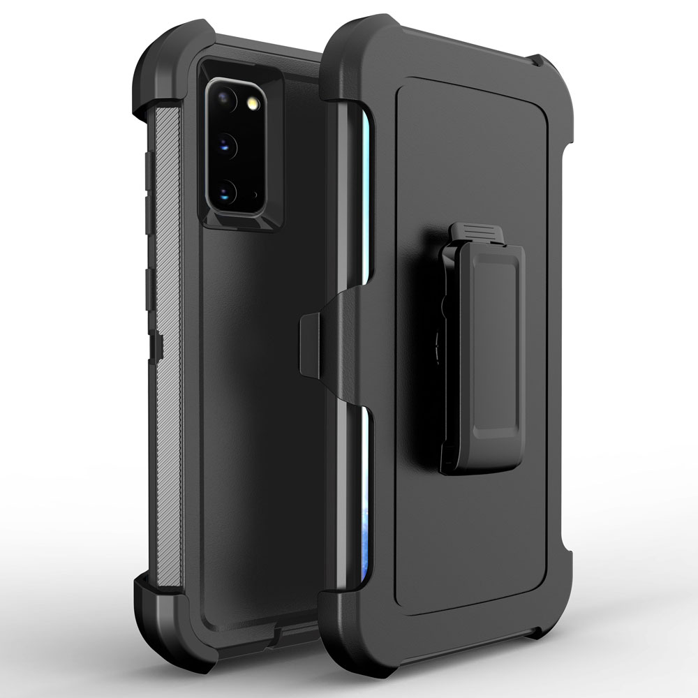 Heavy Duty Armor Robot Case with Clip for Samsung Galaxy S20 6.2 inch (Black Black)